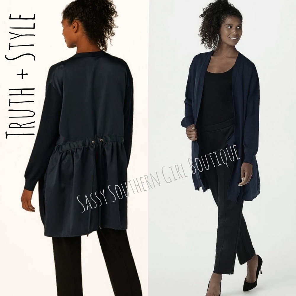 🆕⭐ Black Knit And Satin Open Cardigan